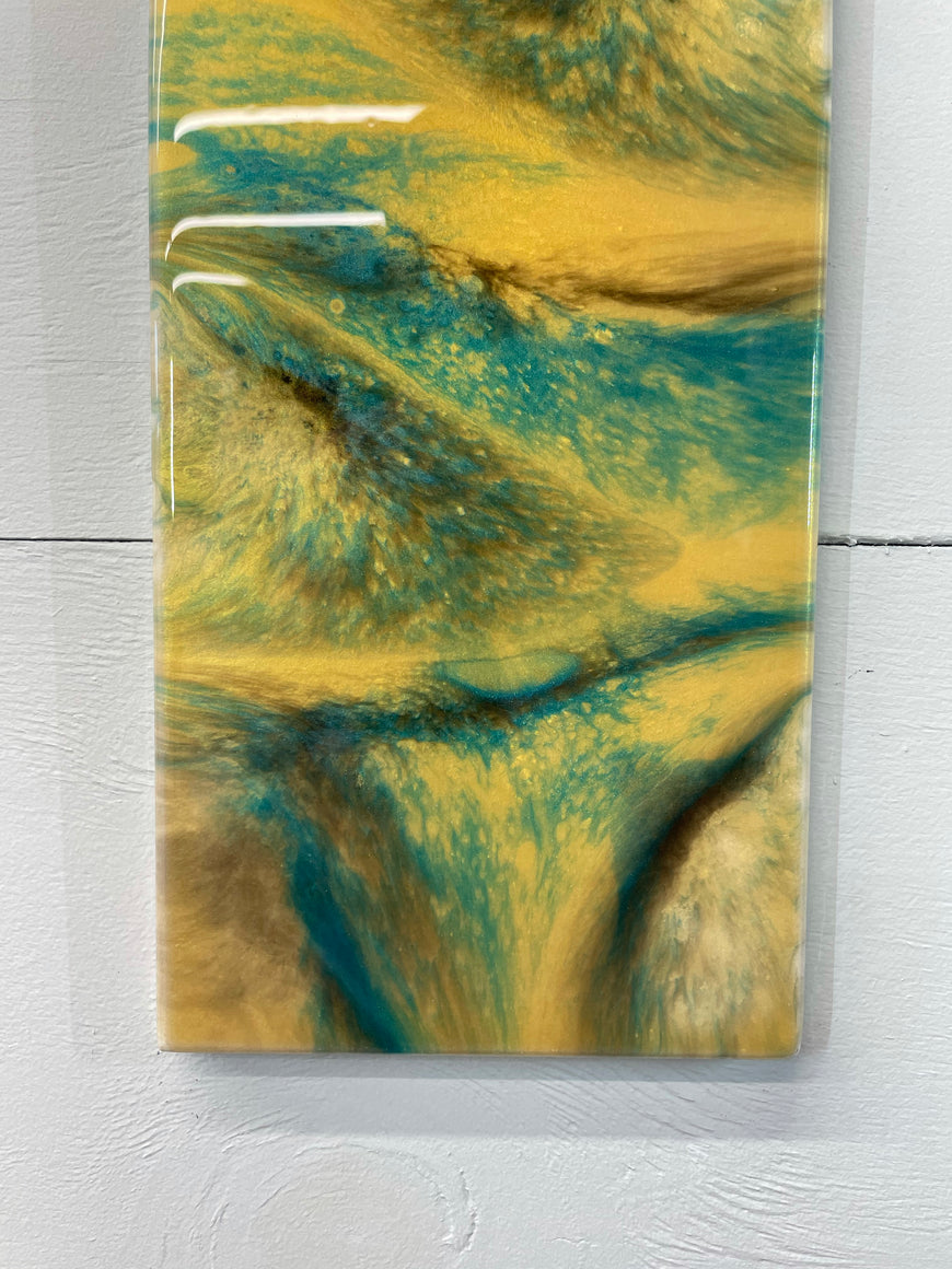 Teal and Gold Abstract Resin Wall Clock