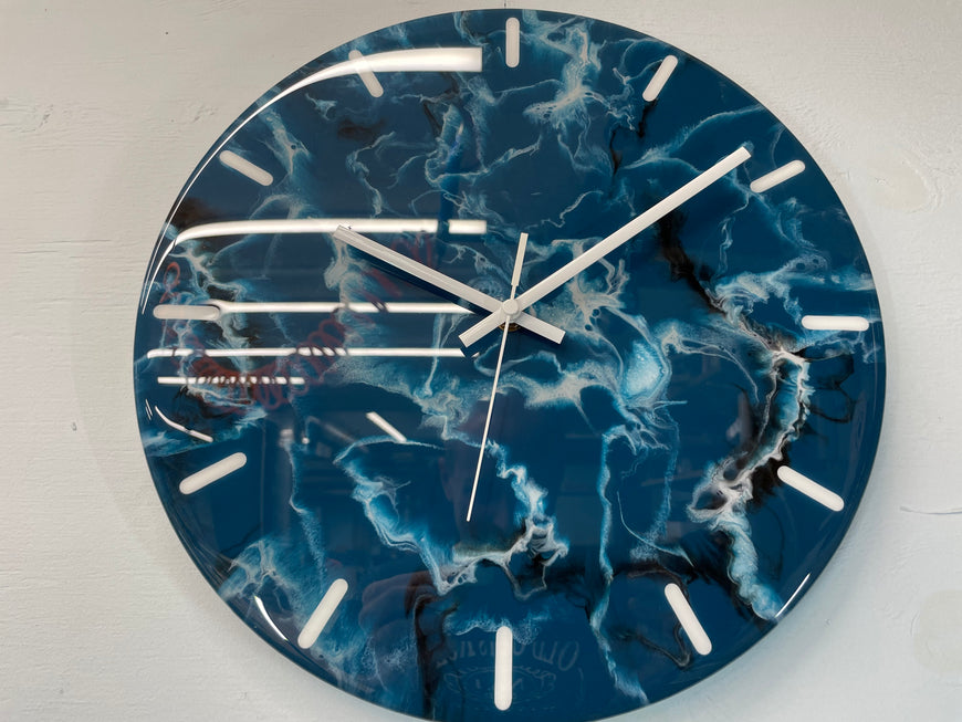 33cm Slate Blue Grey and White Abstract Modern Resin Wall Clock