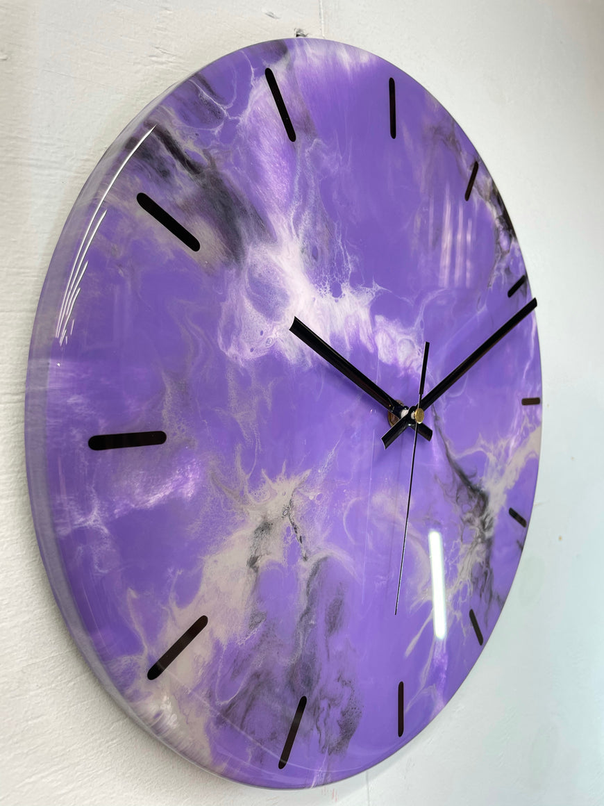 Purple Grey Black and White Abstract Modern Resin Wall Clock