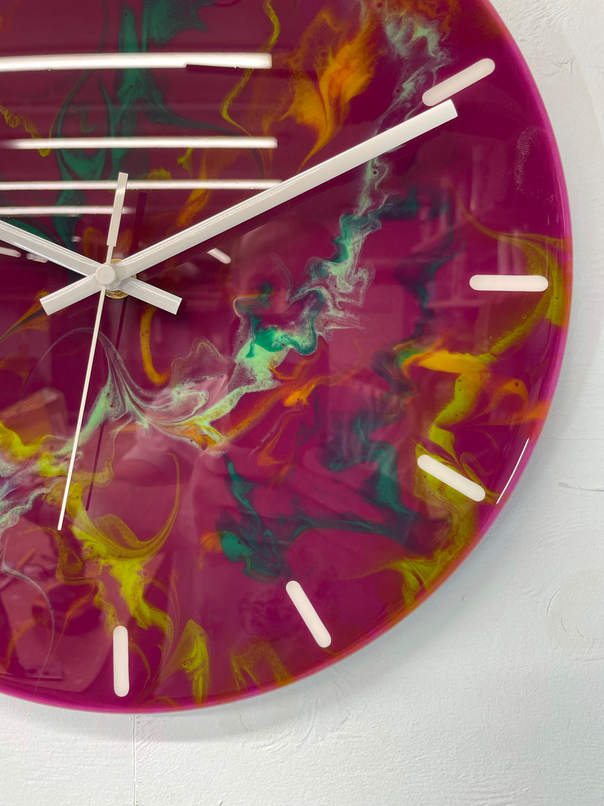 33cm Purple and Green Abstract Modern Resin Wall Clock