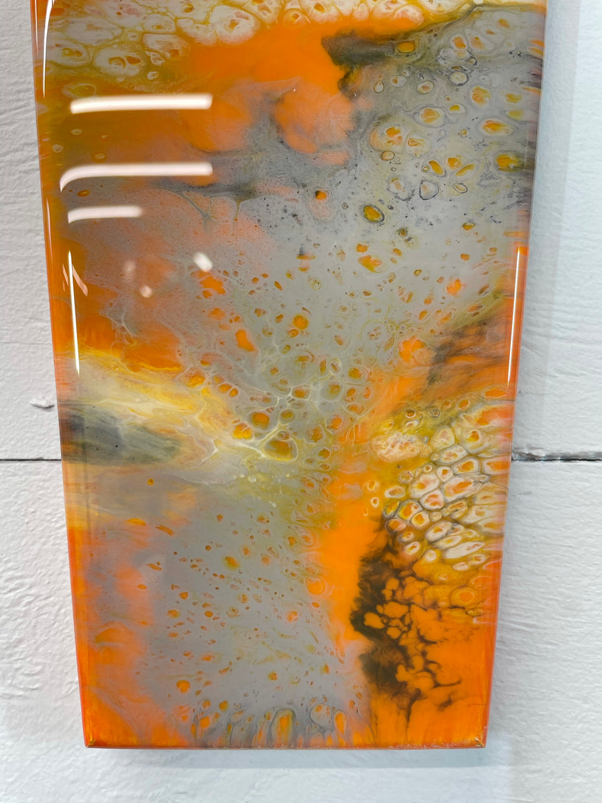 Narrow Burnt Orange Ivory Grey and Black Abstract Resin Wall Clock