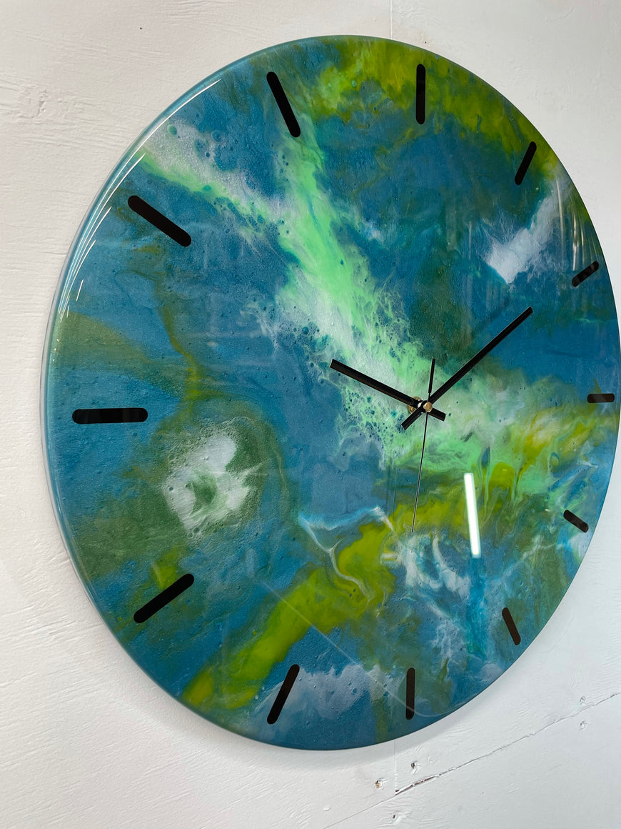 50cm Large Metallic Teal and Green Abstract Modern Resin Wall Clock