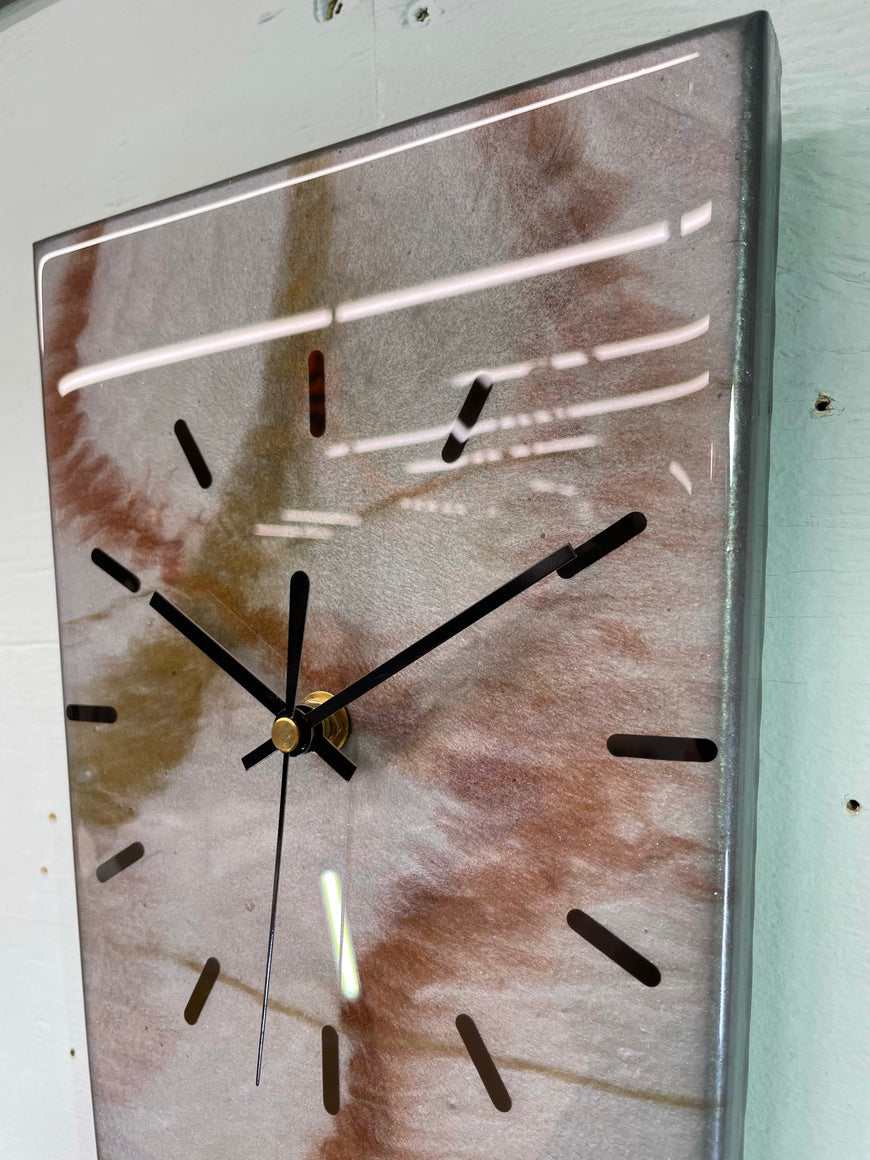 70cm Long Narrow Silver Copper and Antique Gold Abstract Resin Wall Clock