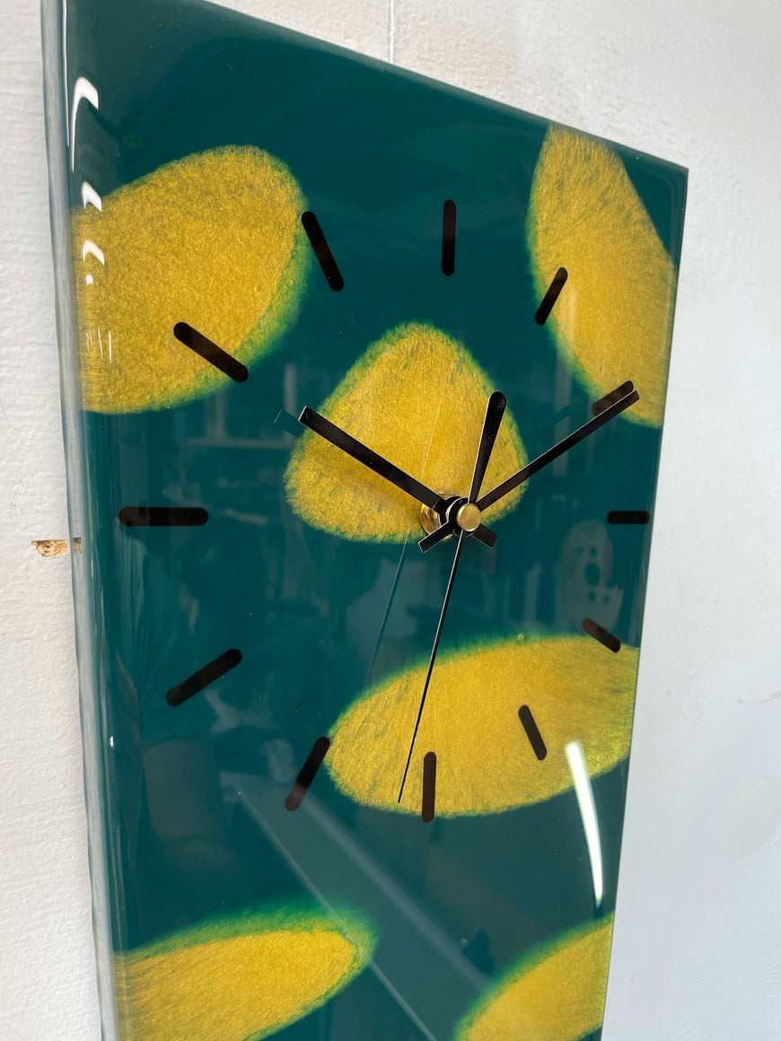 70cm Long Narrow Dark Green and Gold Abstract Resin Wall Clock