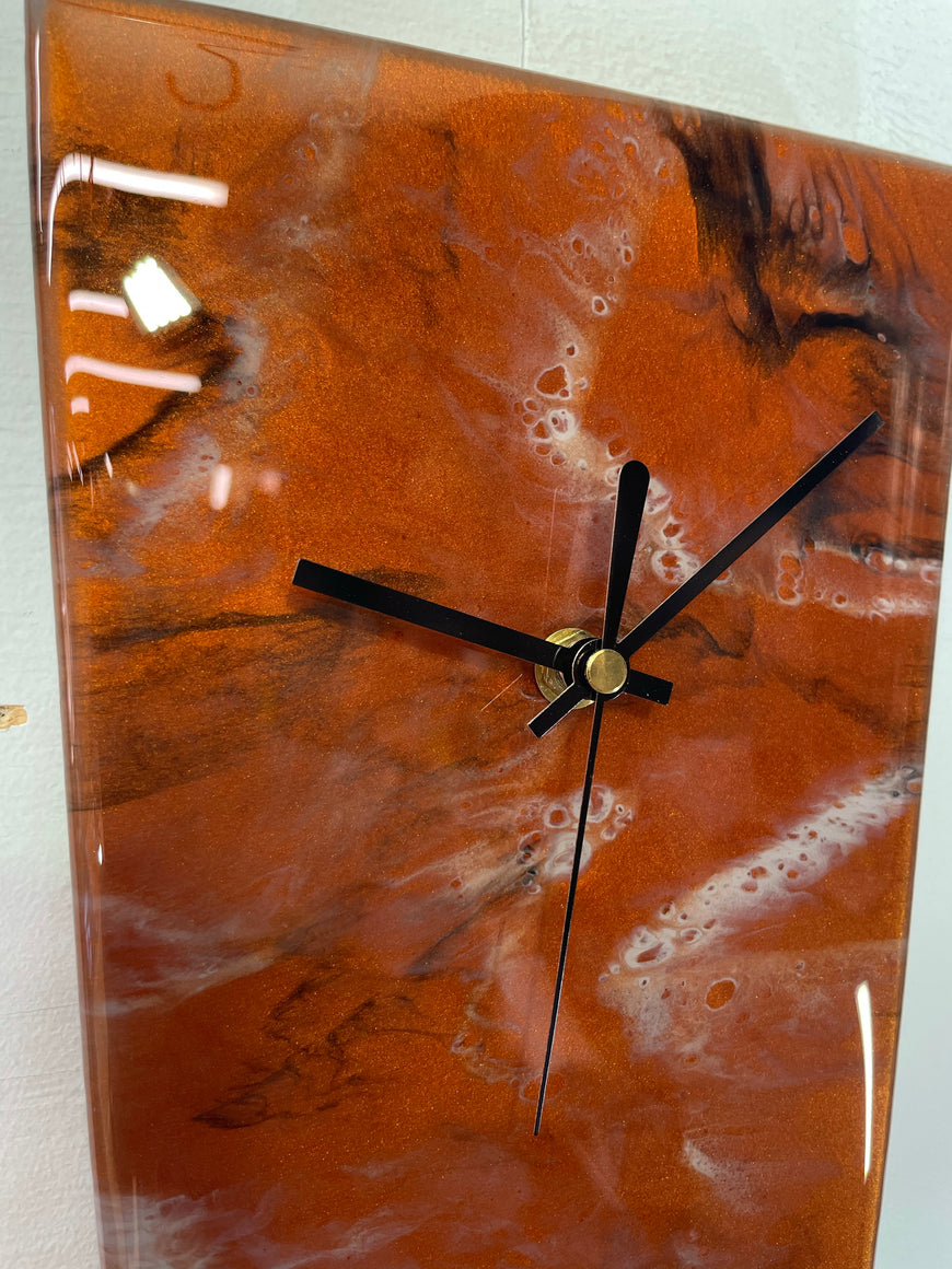 Long Copper Black and Grey Abstract Resin Wall Clock