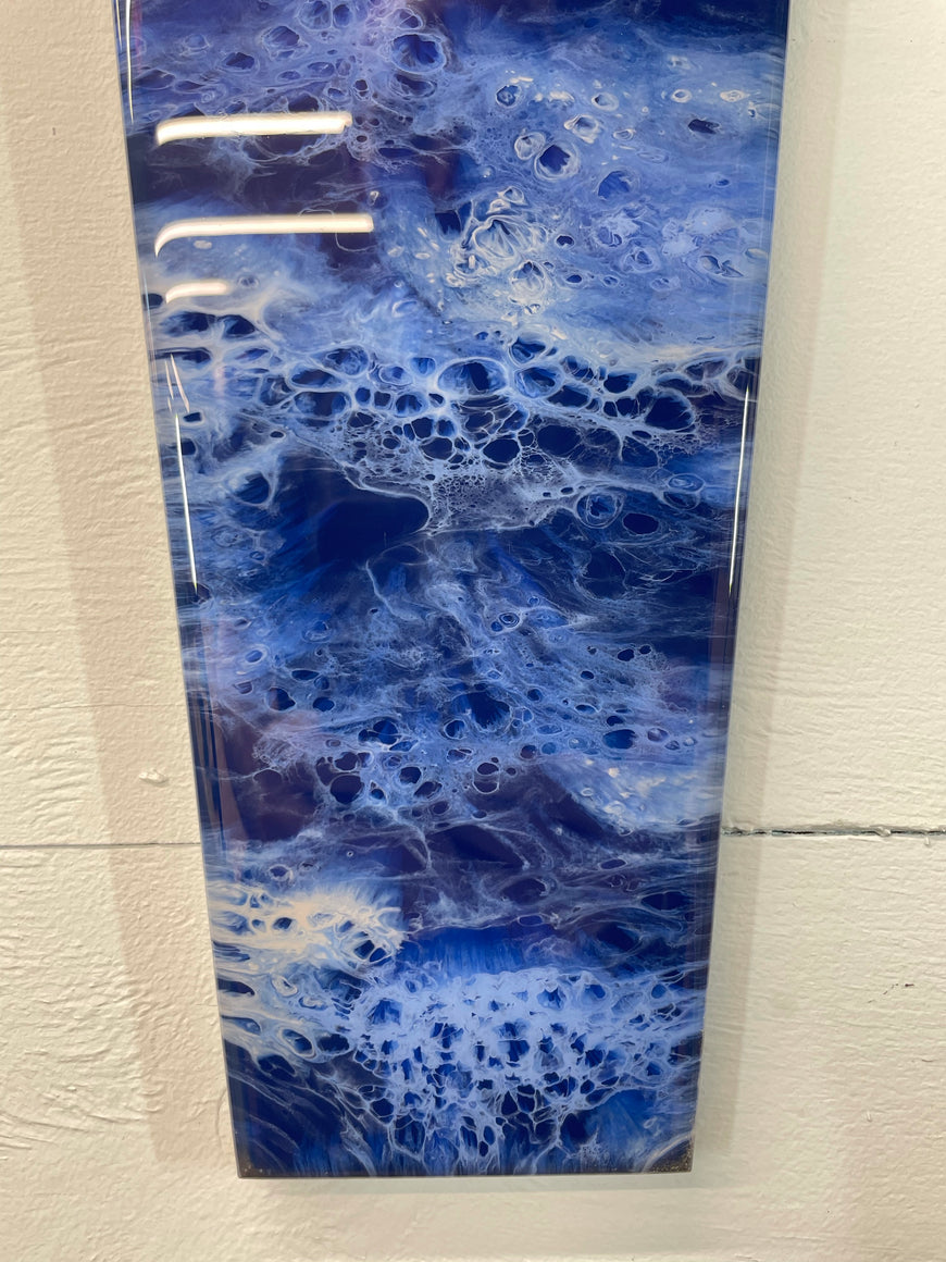 Narrow Navy Blue Baby Blue and White Abstract Resin Wall Clock