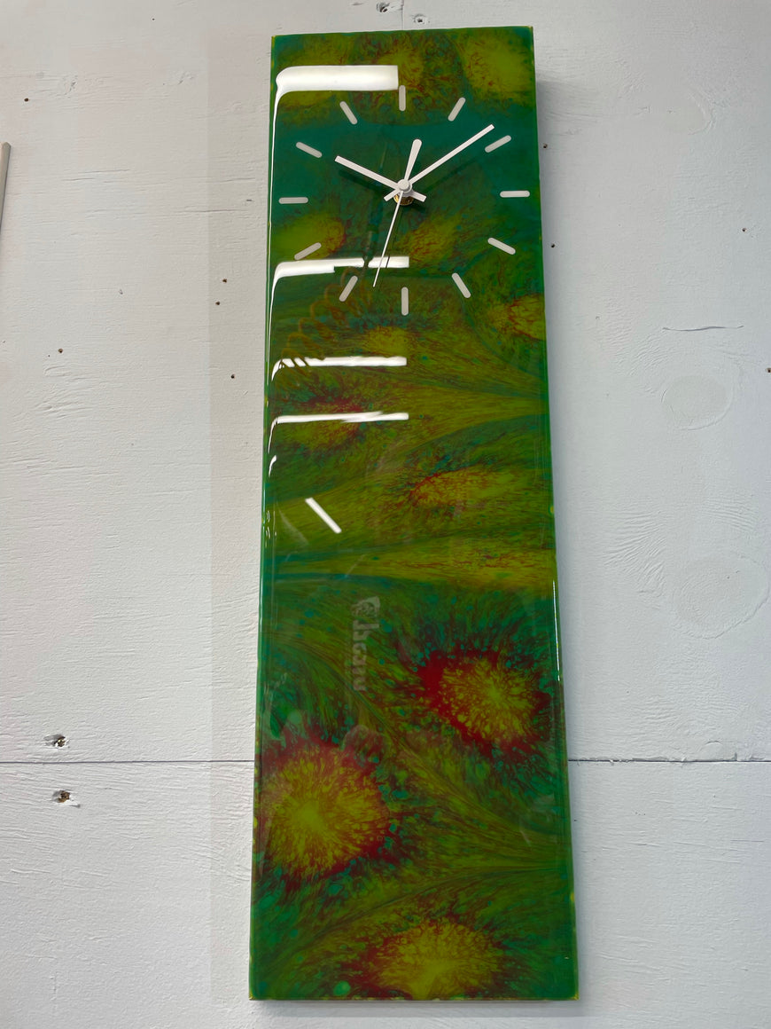 Dark Green and Maroon Rectangular Abstract Resin Wall Clock