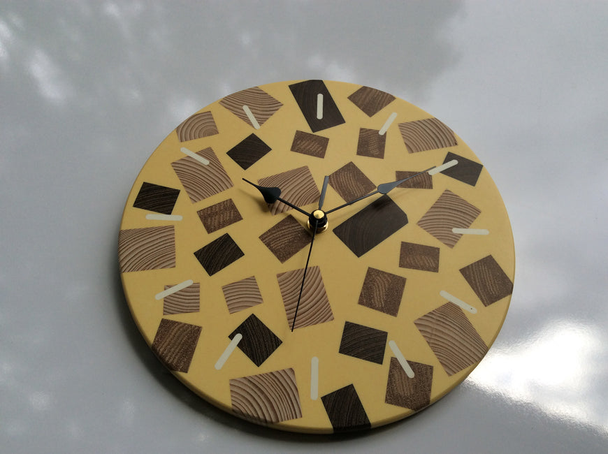 Wood and Mustard Coloured Resin Wall Clock