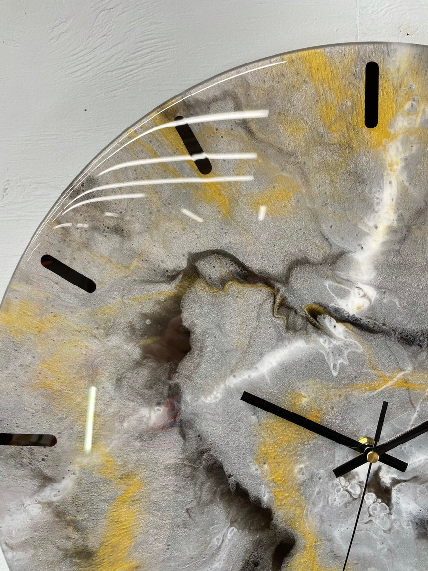 50cm Large Metallic Silver, Gold Black and White Abstract Modern Resin Wall Clock