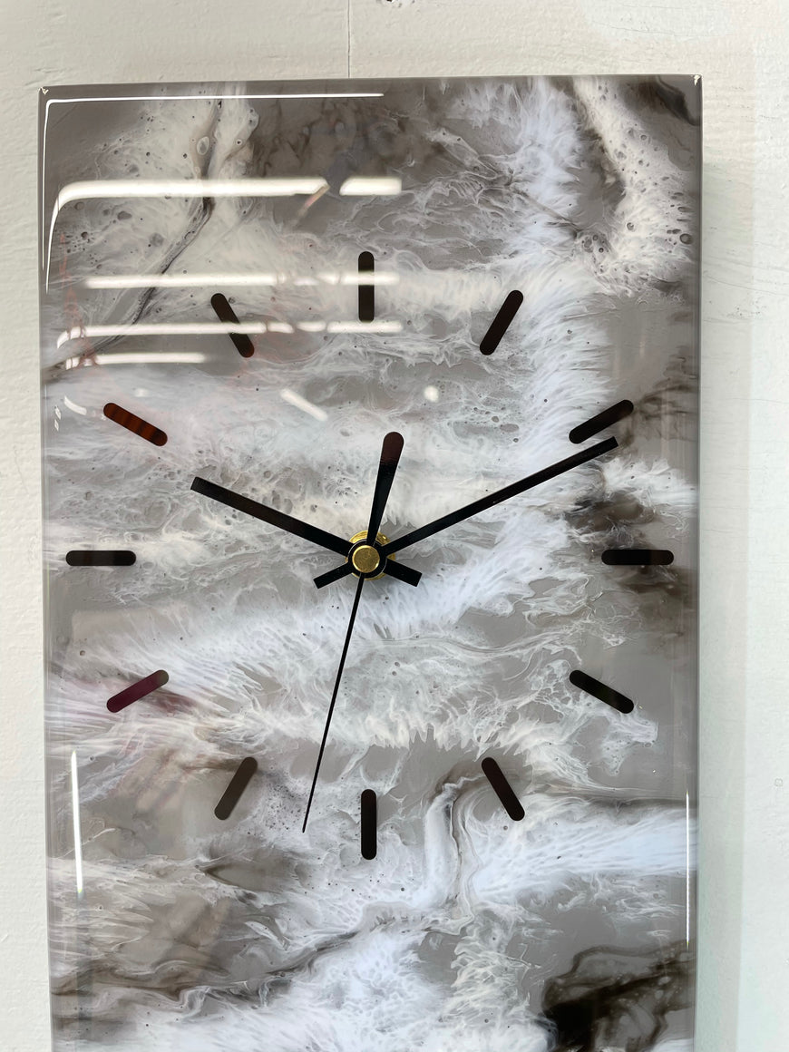 Grey Black White and Pale Blue Rectangular Abstract Resin Wall Clock