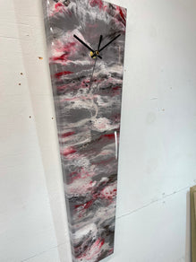 Narrow Grey Blood Red Maroon and White Abstract Resin Wall Clock