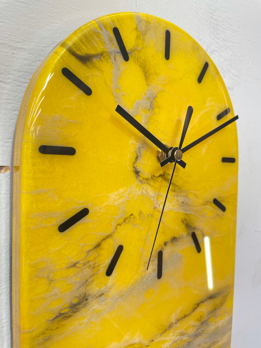 Narrow Yellow Black Grey and White Abstract Resin Wall Clock