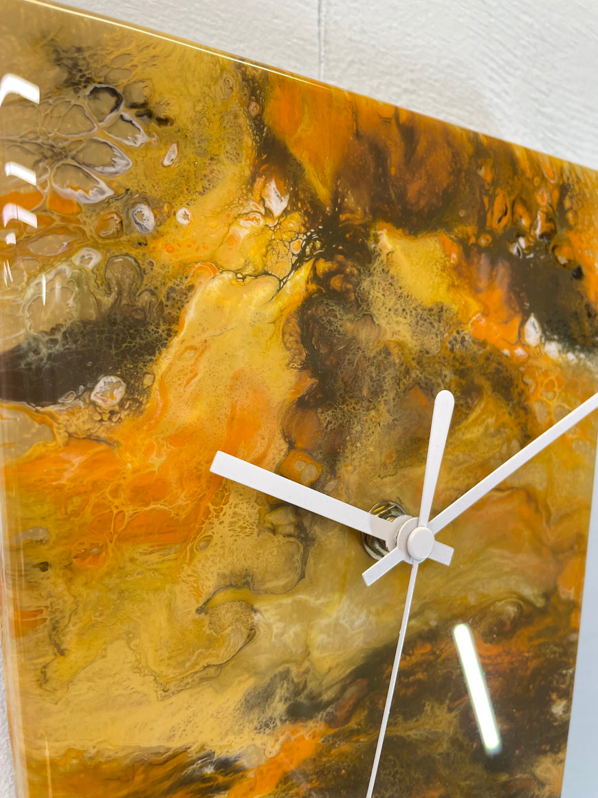 Narrow Brown and Burnt Orange Abstract Resin Wall Clock