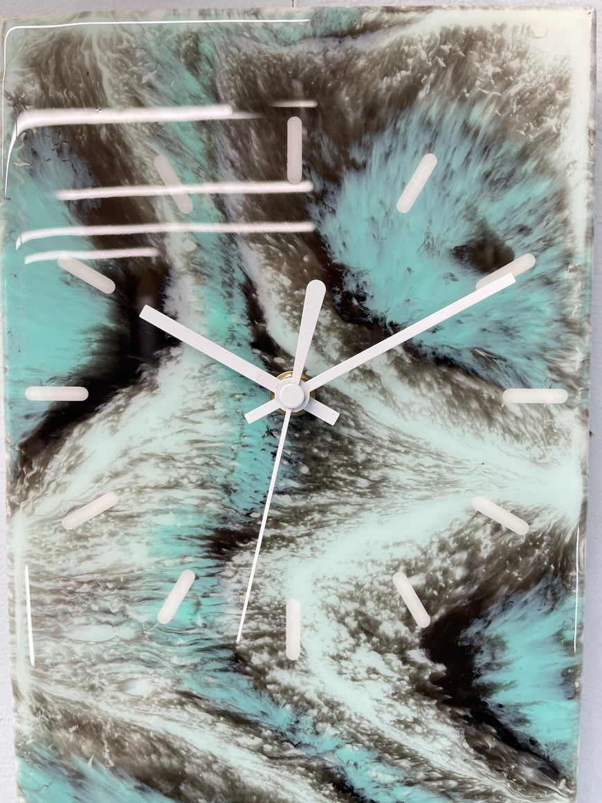 Mint and Emerald Green Resin Wall Clock
