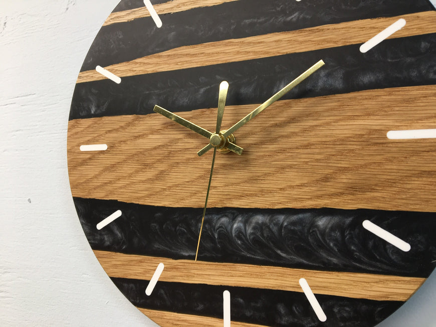 Red Oak with Carbon Black Resin Wall Clock