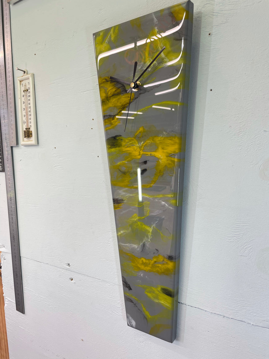 Narrow Grey Orange and Yellow Abstract Resin Wall Clock