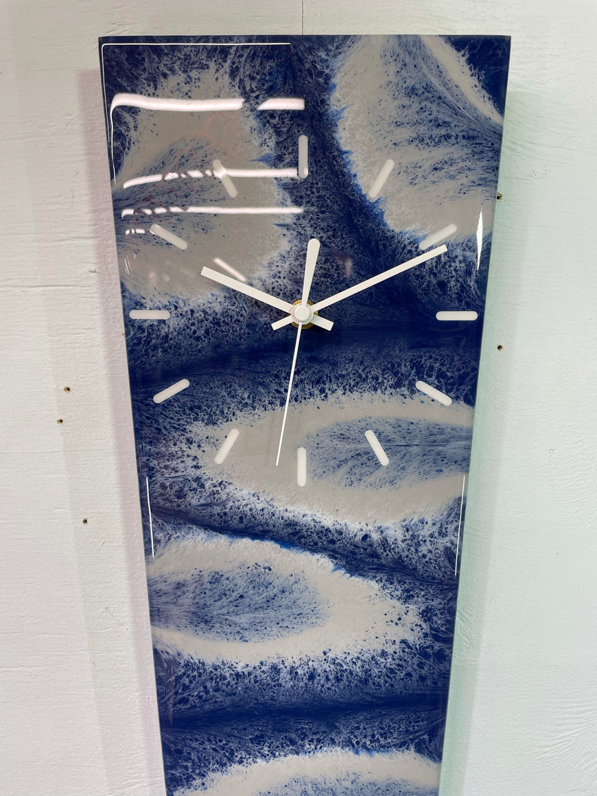 70cm Long Narrow Navy Blue White and Grey Abstract Resin Wall Clock