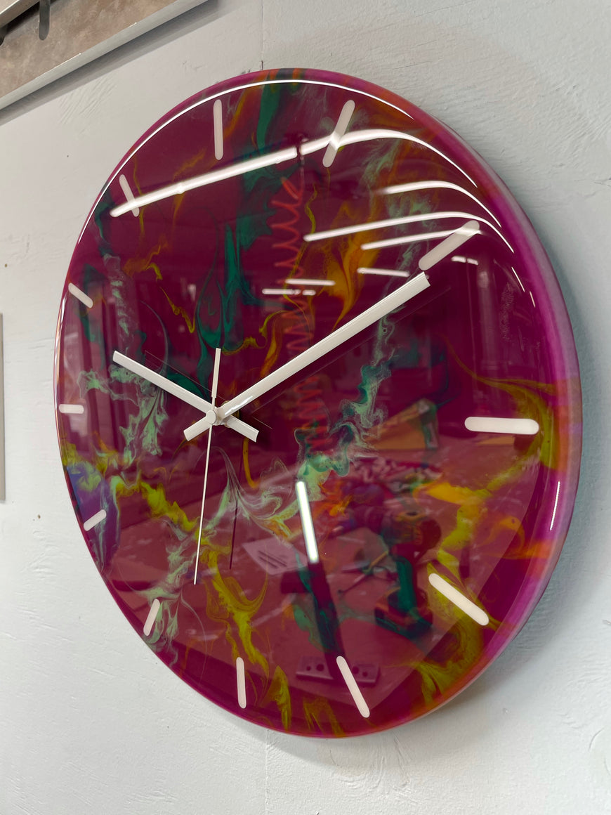 33cm Purple and Green Abstract Modern Resin Wall Clock