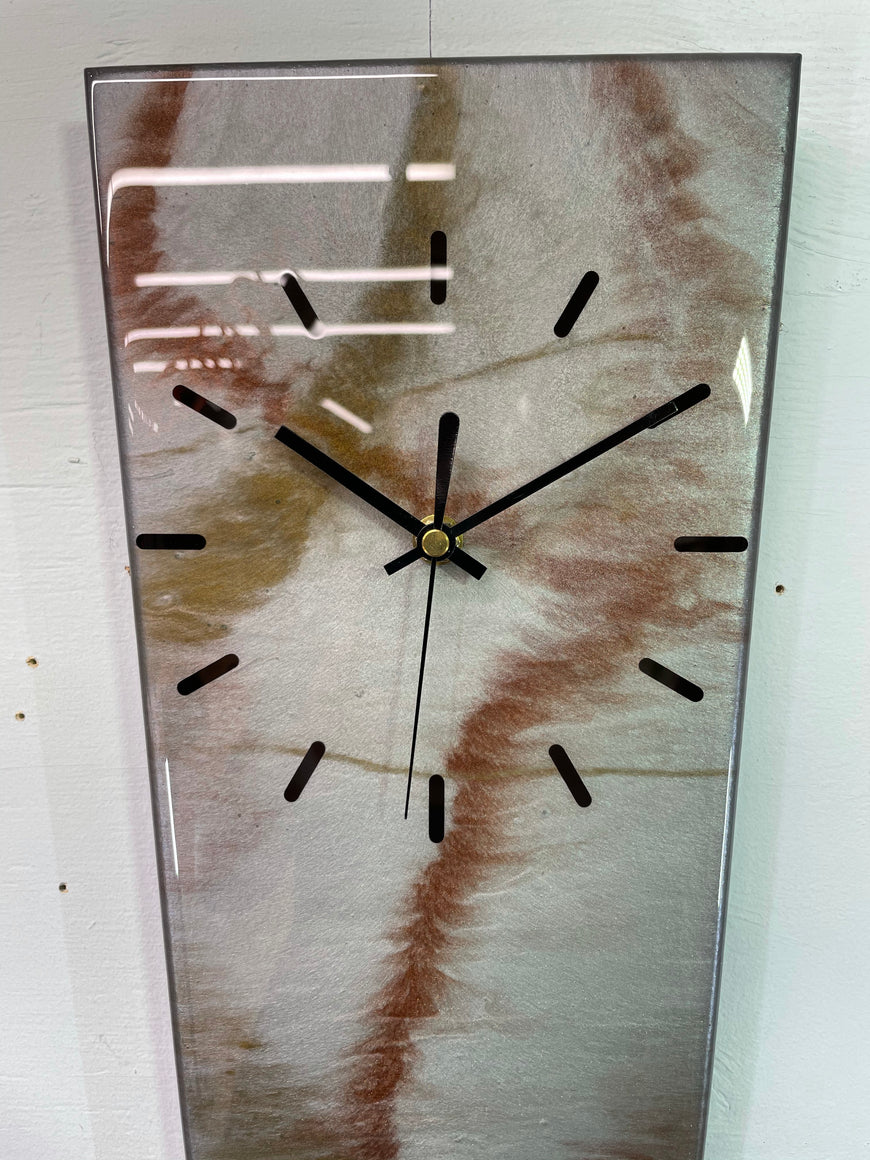 70cm Long Narrow Silver Copper and Antique Gold Abstract Resin Wall Clock