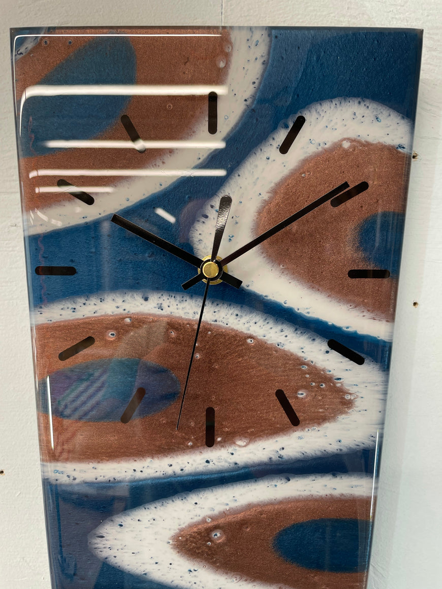 70cm Long Narrow Dark Blue and Copper Abstract Resin Wall Clock