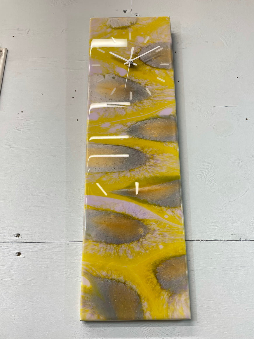 Yellow and Silver Abstract Resin Wall Clock