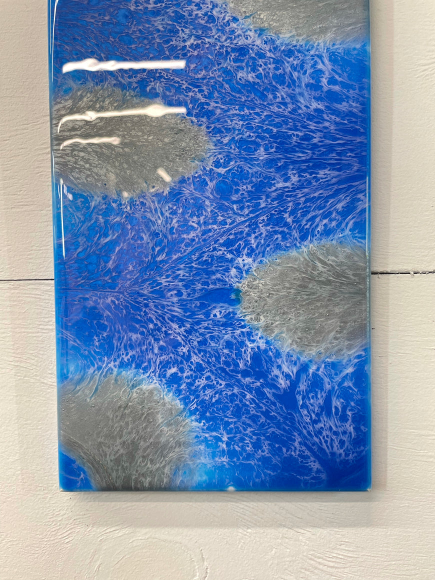 Sapphire Blue And Silver Abstract Resin Wall Clock