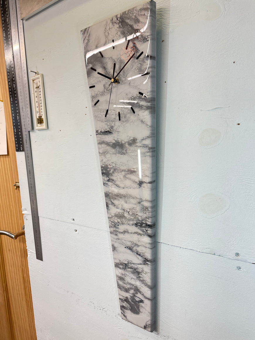 70cm Long Narrow Grey White and Black Abstract Resin Wall Clock