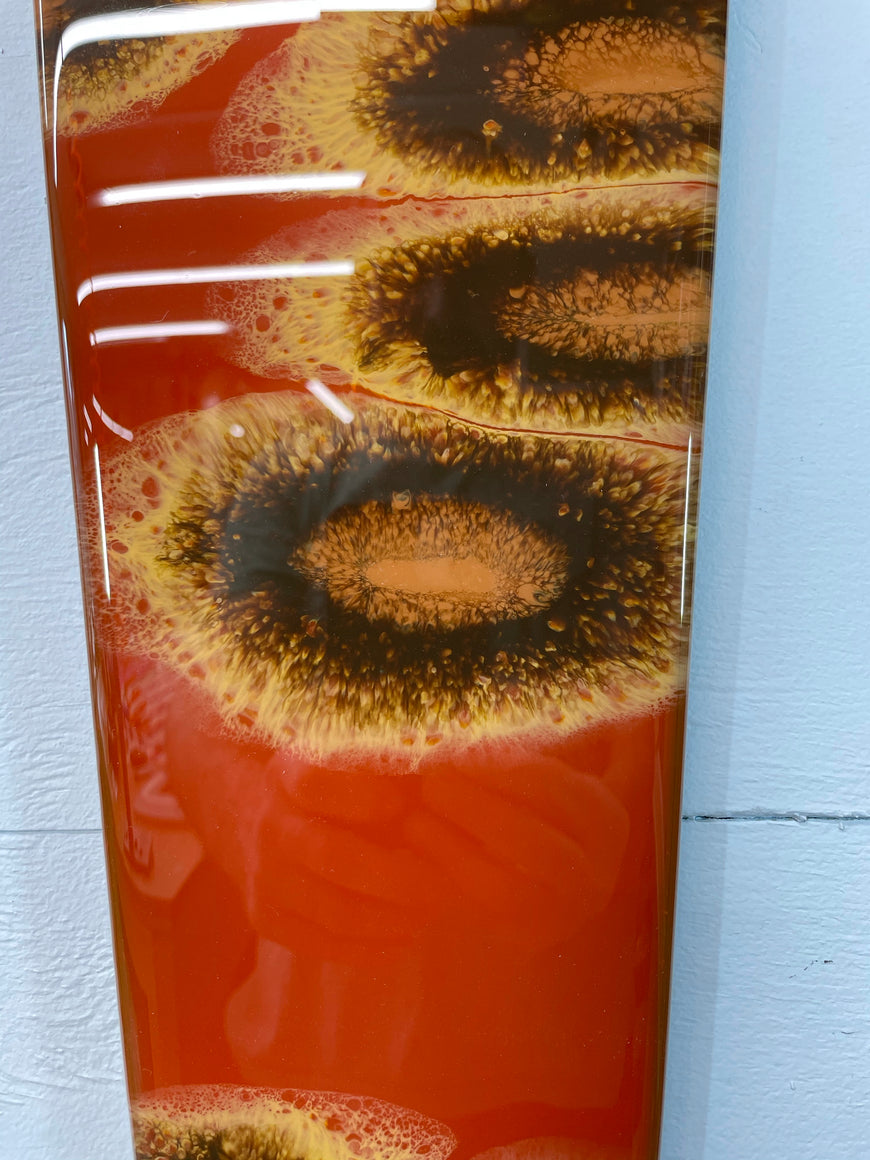 70cm Long Narrow Burnt Orange and Brown Abstract Resin Wall Clock