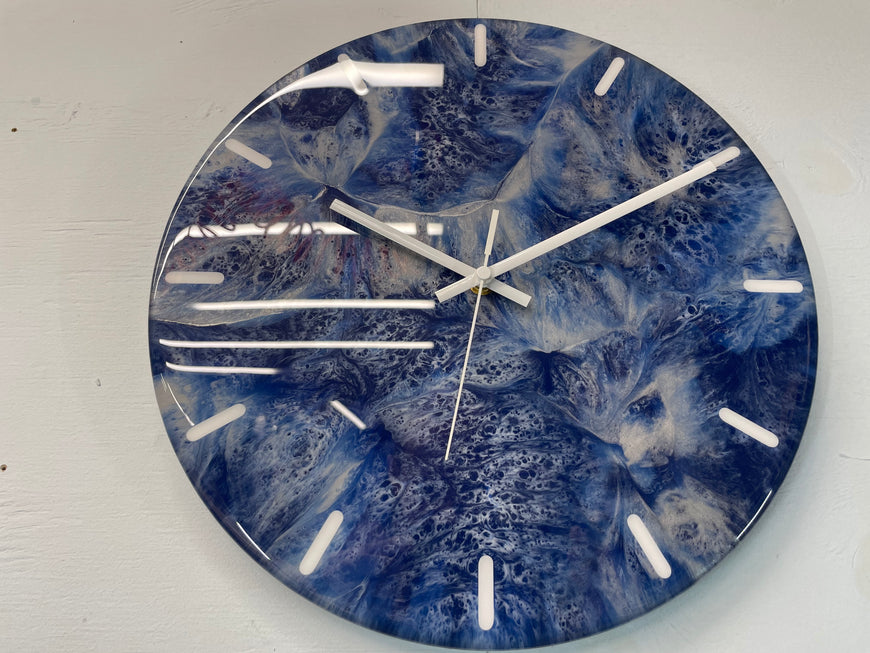 33cm Navy Blue Grey and White Abstract Modern Resin Wall Clock