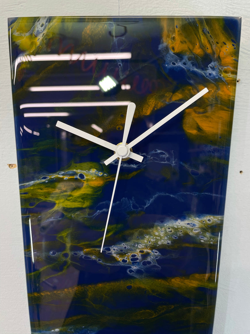 Narrow Navy Blue and Burnt Orange Abstract Resin Wall Clock