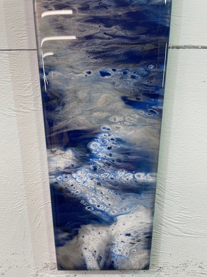 70cm Long Narrow Navy Blue White and Grey Abstract Resin Wall Clock