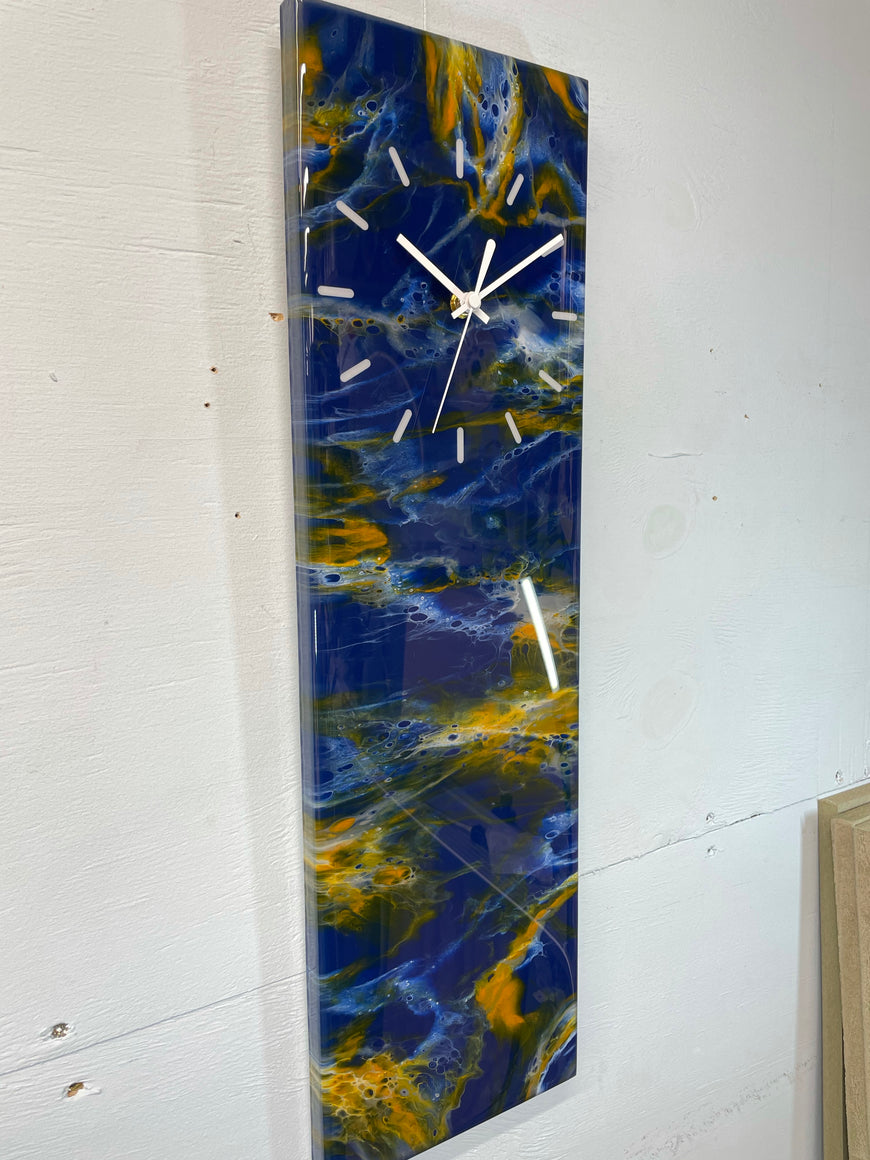 Navy Blue Orange White and Grey Abstract Resin Wall Clock