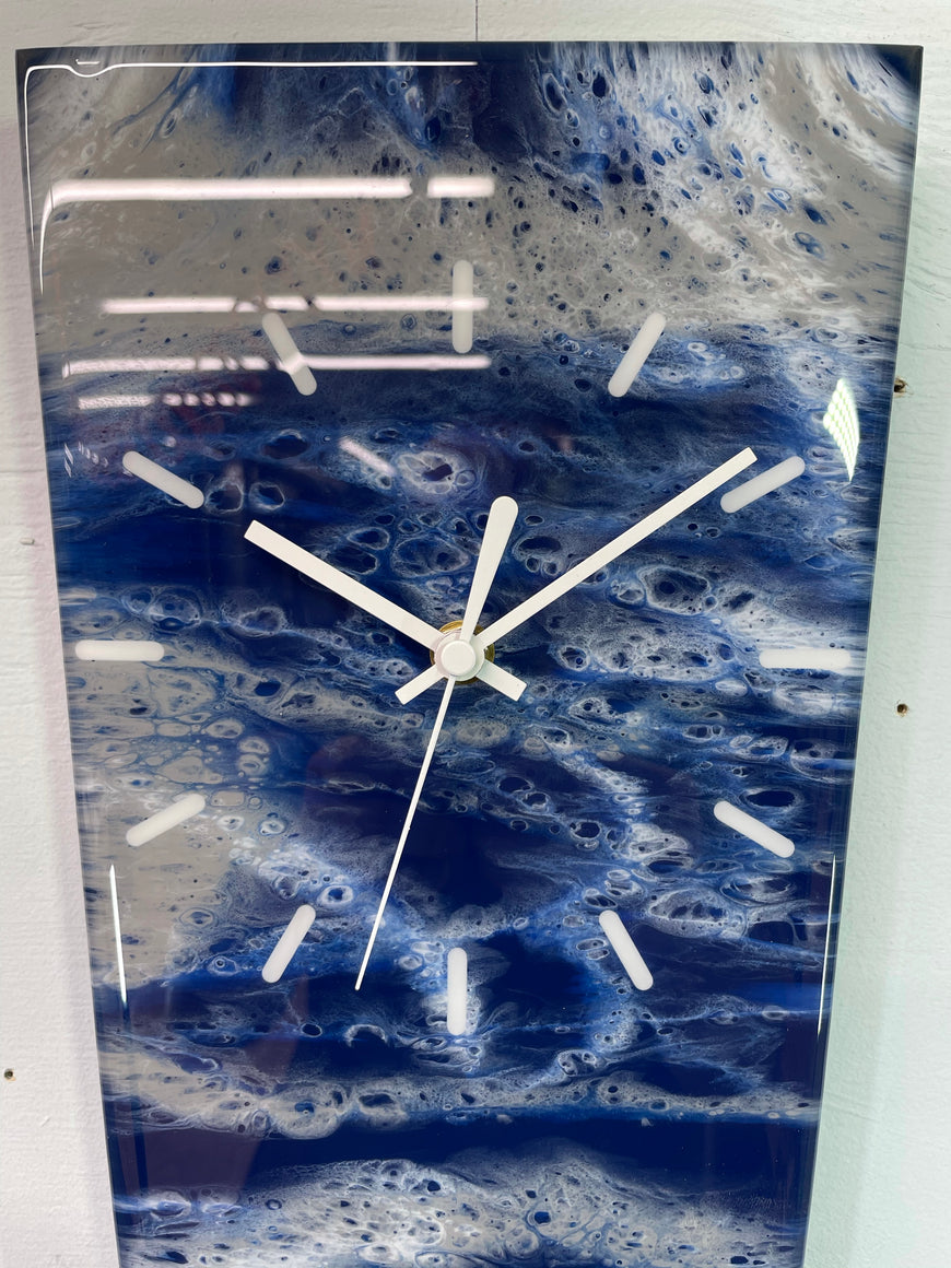 70cm Long Narrow Navy Blue White and Grey Abstract Resin Wall Clock