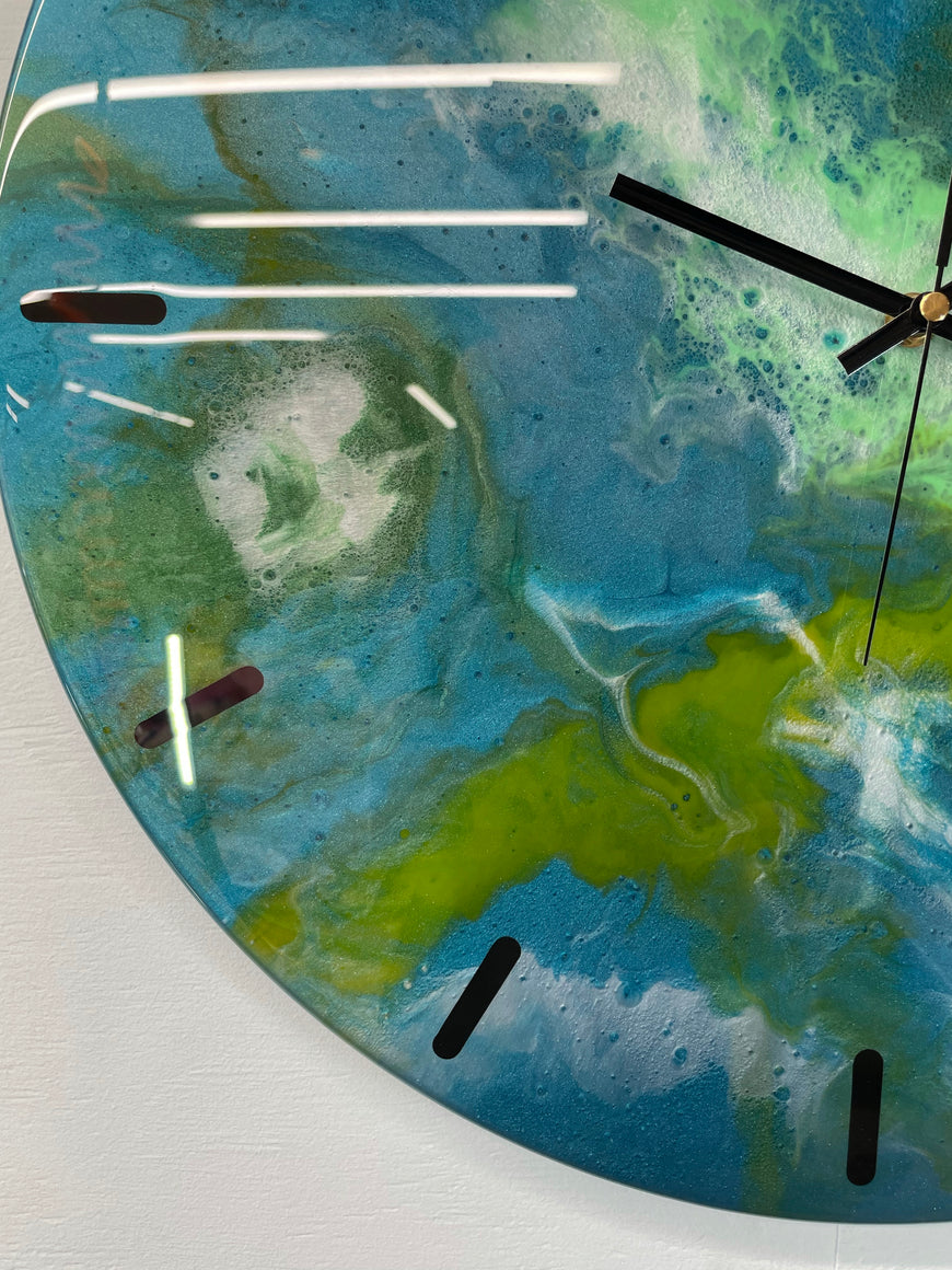 50cm Large Metallic Teal and Green Abstract Modern Resin Wall Clock