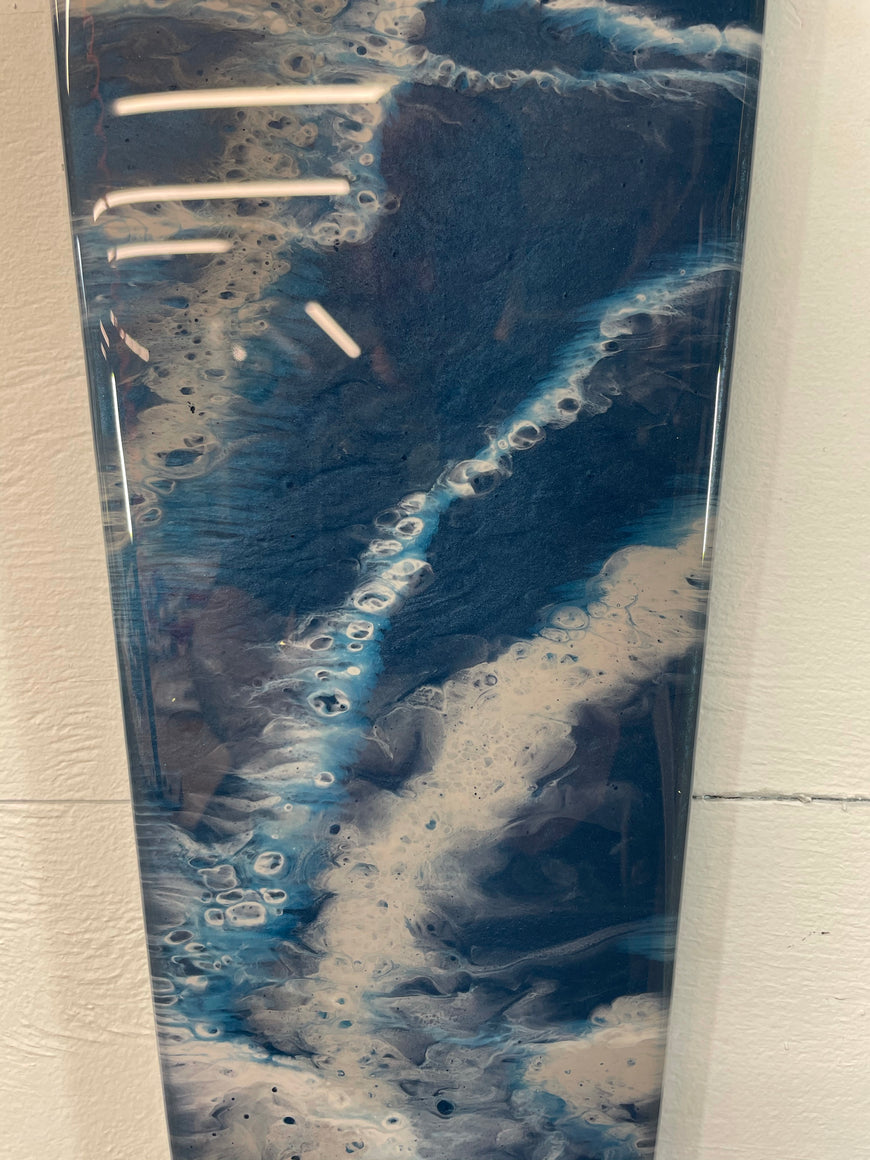 Long Narrow Navy Blue and Grey Abstract Resin Wall Clock