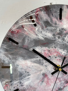 33cm Grey Blood Red Maroon and White Abstract Modern Resin Wall Clock