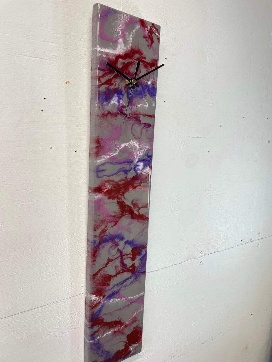 Grey Maroon and Purple Rectangular Abstract Resin Wall Clock