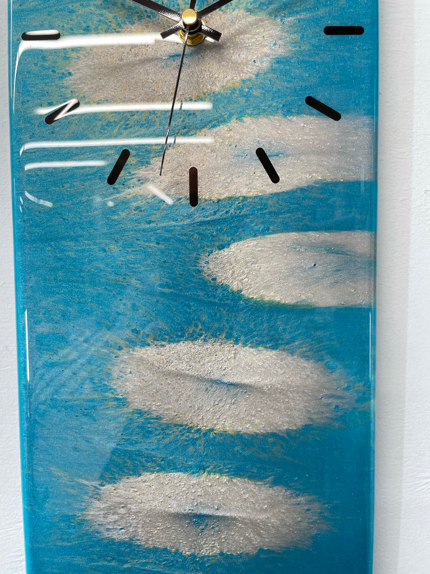 Teal and Silver Rectangular Abstract Resin Wall Clock