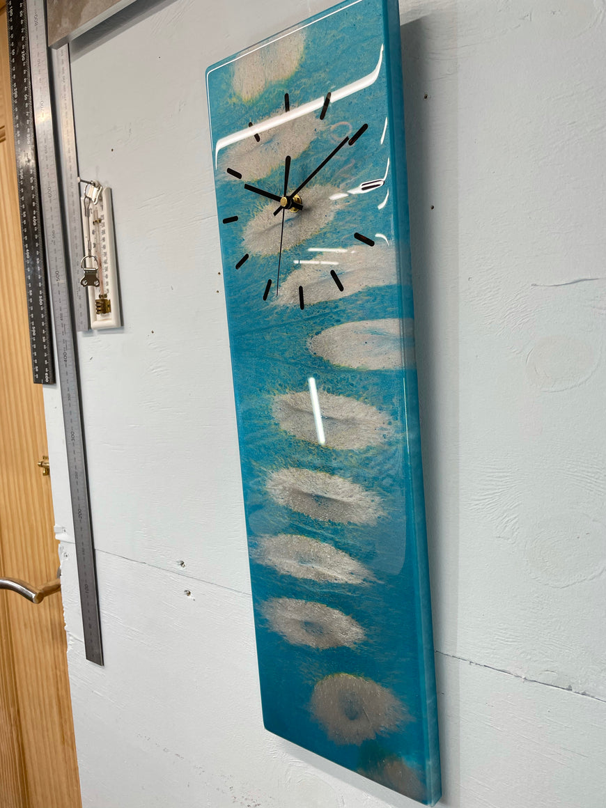 Teal and Silver Rectangular Abstract Resin Wall Clock