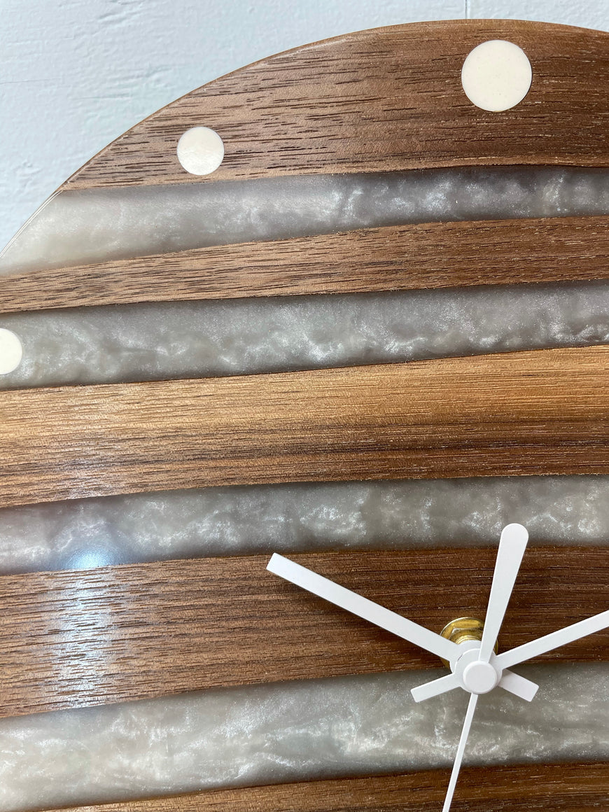 Black Walnut and White Pearlescent Resin Wall Clock