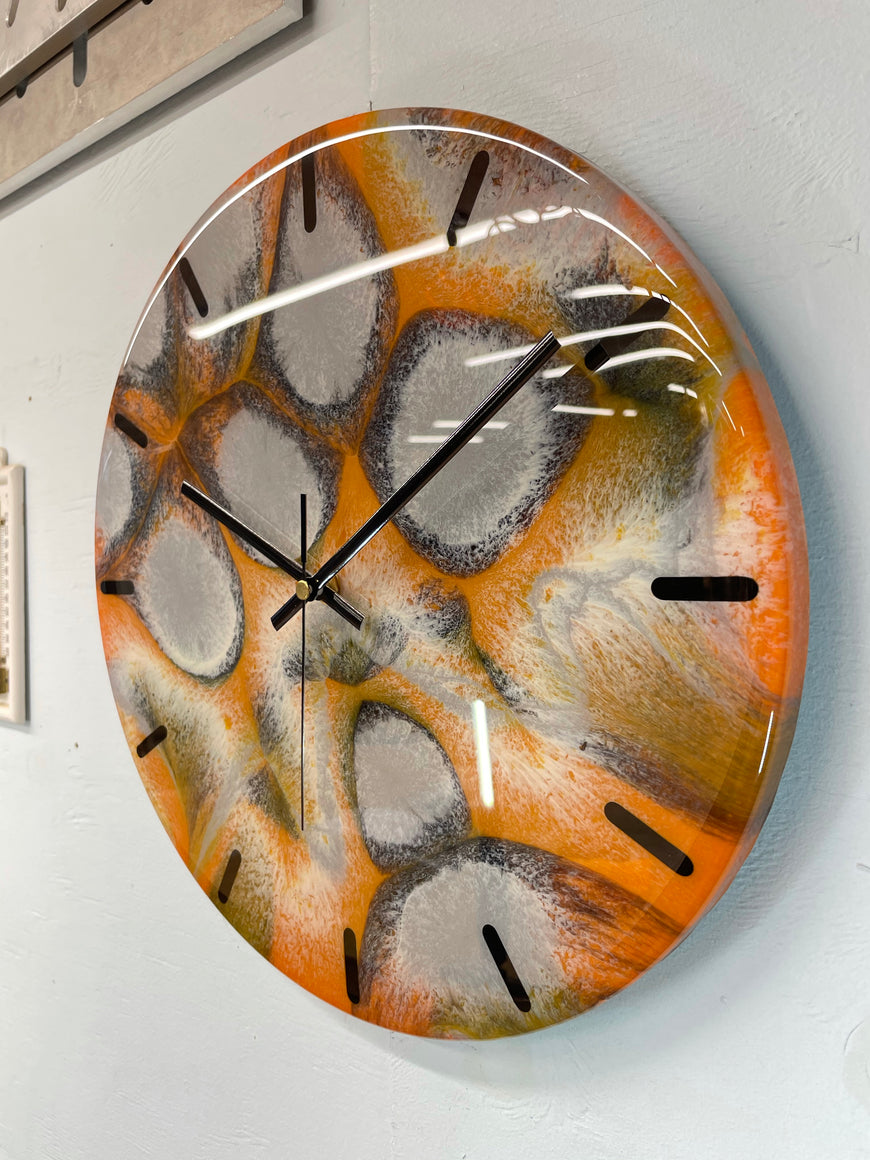 33cm Burnt Orange Grey and Black Abstract Modern Resin Wall Clock