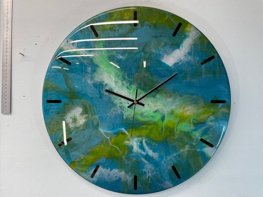 50cm Large Metallic Teal and Green Abstract Modern Resin Wall Clock