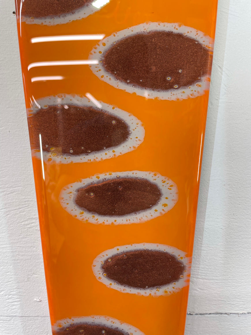 Narrow Burnt Orange Copper and Grey Abstract Resin Wall Clock