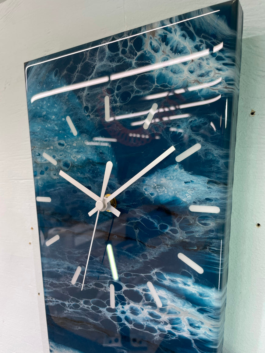 70cm Long Narrow Slate Blue White and Grey Abstract Resin Wall Clock
