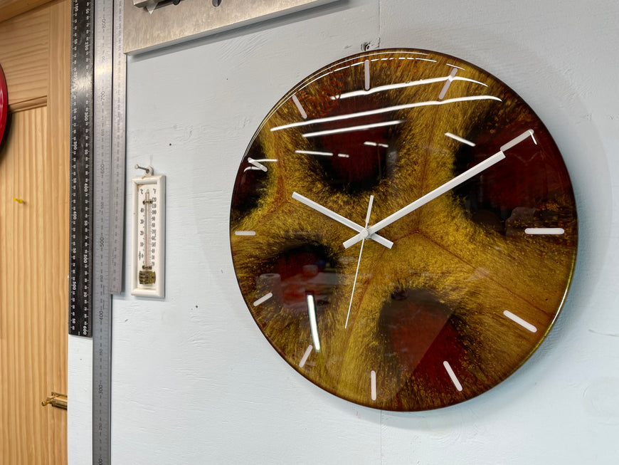 Gold Black and Maroon Abstract Modern Resin Wall Clock