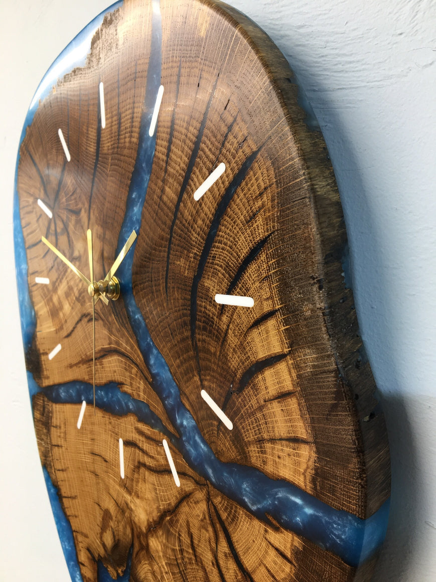 English Oak and Sky Blue Resin Wall Clock
