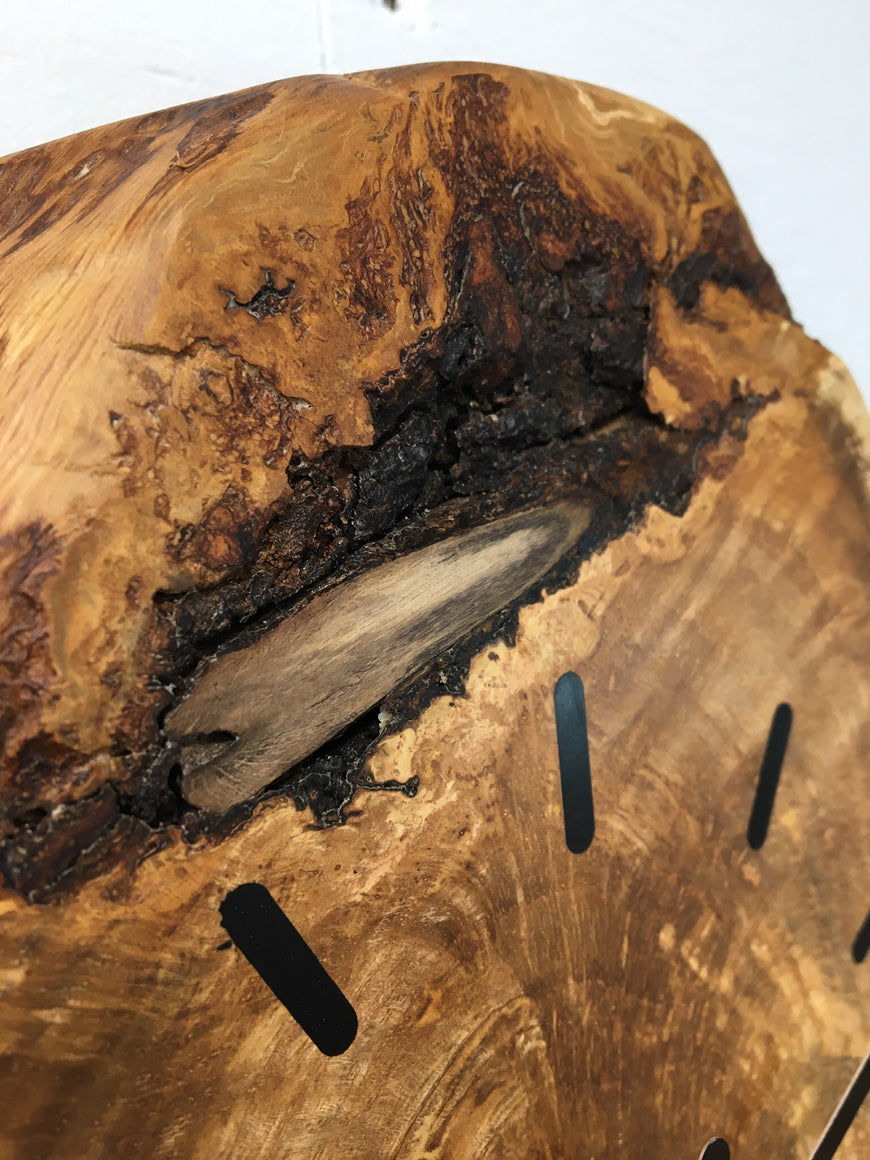 English Oak Wall Clock with Bark Inclusion