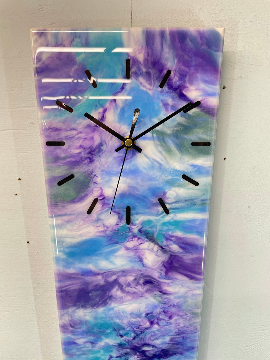 Narrow Blue and Purple Abstract Resin Wall Clock