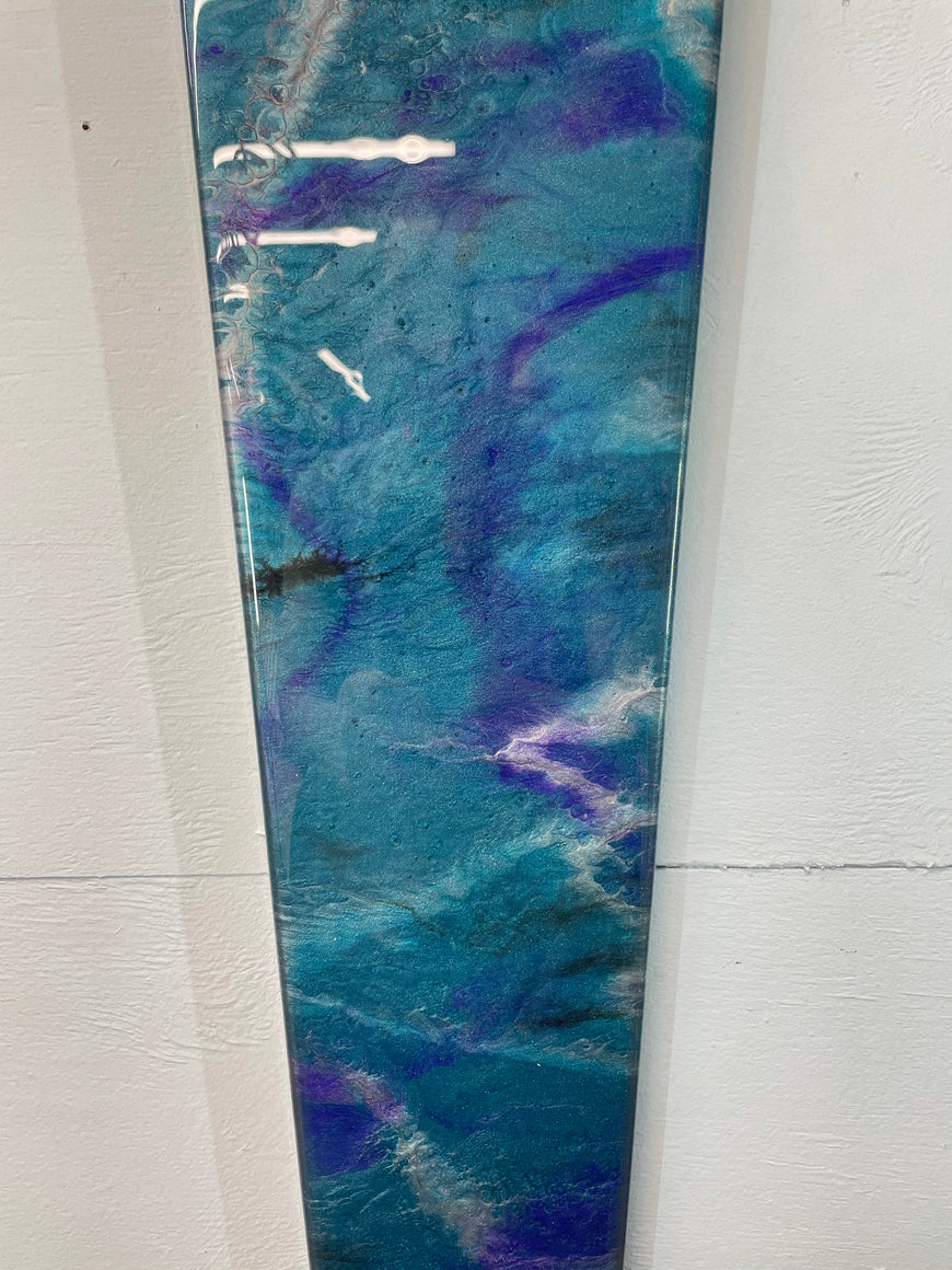 70cm Long Narrow Turquoise Purple and Silver Abstract Resin Wall Clock