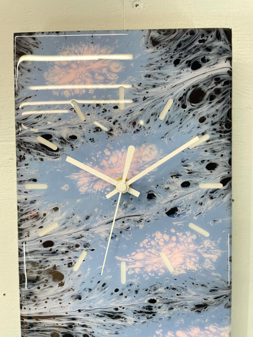 Navy Blue, Pink and Grey Abstract Resin Wall Clock